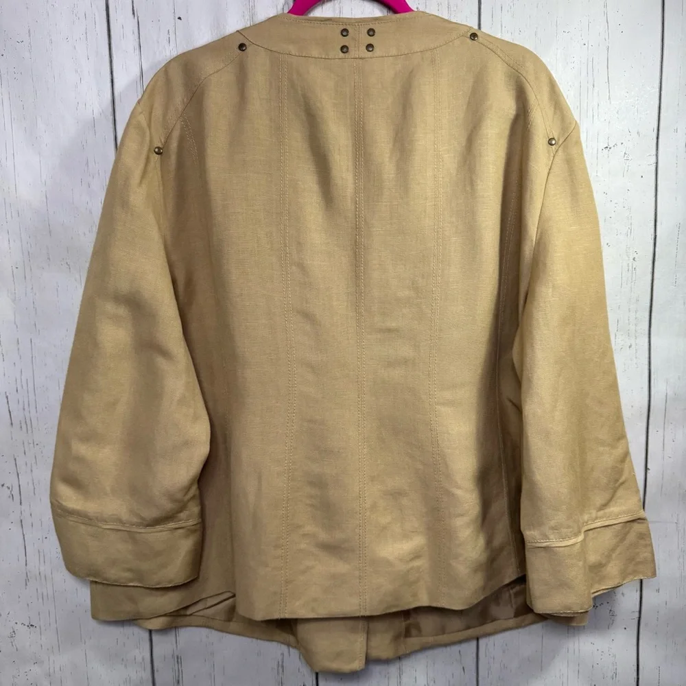 Kasper Linen Blend Blazer 24W Tan Neutral Office Chic Quiet Luxury Lagenlook